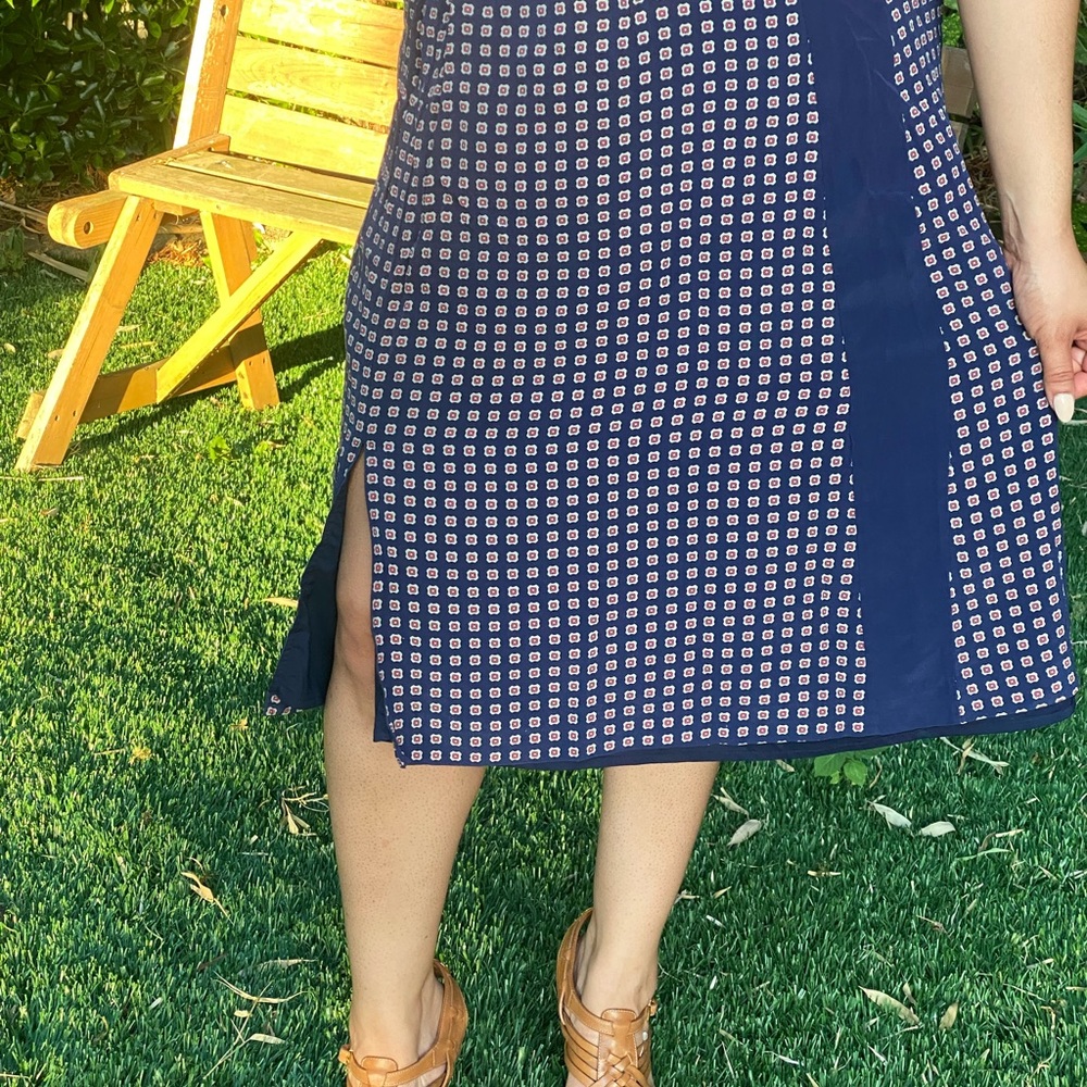 MADEWELL Women's Navy Blue & Paprika Print Silk Skirt Sz 6